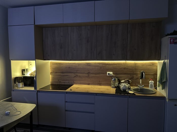 Фотография покупателя товара Кухонный гарнитур угловой в потолок «Виктория», 3000×1600 мм, цвет графит/дуб крафт - Фото 5