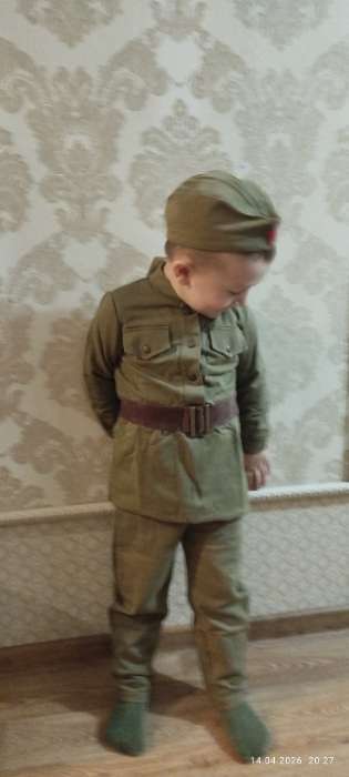 Фотография покупателя товара Костюм военного для мальчика: гимнастёрка, галифе, пилотка, трикотаж, хлопок 100%, рост 92 см, 1.5-3 года - Фото 1