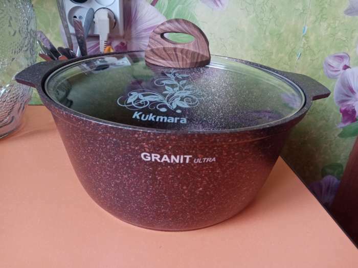 Фотография покупателя товара Кастрюля-жаровня Granit ultra, 5 л, стеклянная крышка, антипригарное покрытие, цвет коричневый - Фото 4