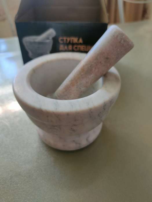 Фотография покупателя товара Ступка с пестиком большая, 130 мл, d=8.5 см, h=7 см, пестик 10.5 см, камень, песочная