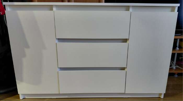 Фотография покупателя товара Комод напольный «Денвер», 3 ящика, 2 двери, 1201×390×754 мм, цвет белый - Фото 1