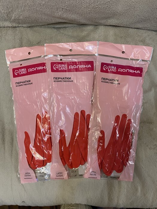 Фотография покупателя товара Перчатки хозяйственные Доляна, размер L, 38 см, длинные манжеты, латексные, цвет красный - Фото 4