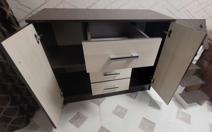 Фотография покупателя товара Комод для хранения «Эра. К1000-2Д», 4 ящика, 2 дверцы, 1000×430×830 мм, цвет венге/лоредо - Фото 1