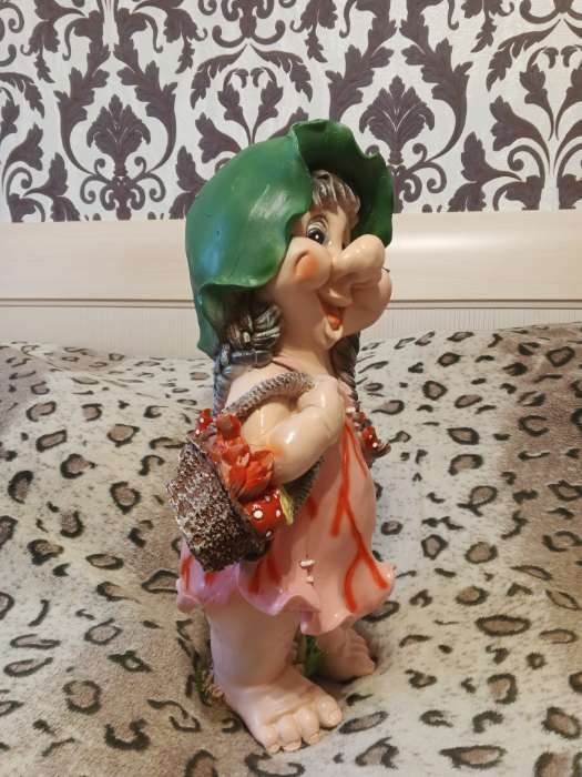 Фотография покупателя товара Садовая фигура из полистоуна «Девочка - гном с корзинкой», 26×18×52 см - Фото 1