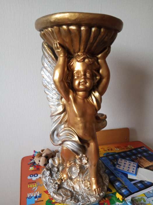 Фотография покупателя товара Фигурное кашпо гипс «Ангел с чашей», под бронзу с серебром, 0.6 л, 24×50×24 см - Фото 1