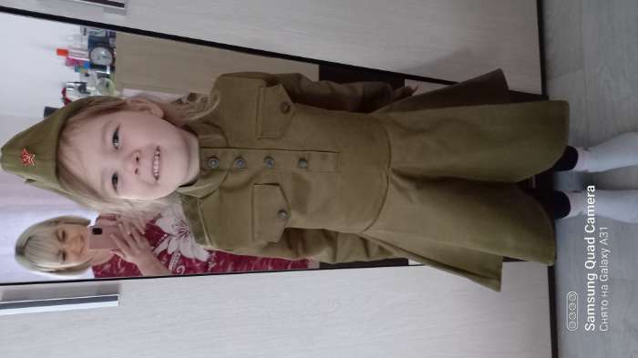 Фотография покупателя товара Карнавальный костюм для девочки, военное платье, пилотка, ремень, 3-5 лет, рост 104-116 см
