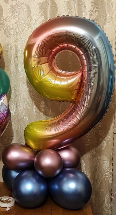 Фотография покупателя товара Букет из шаров «0», цифра, фольга, латекс, набор 9 шт., цвет градиент - Фото 2