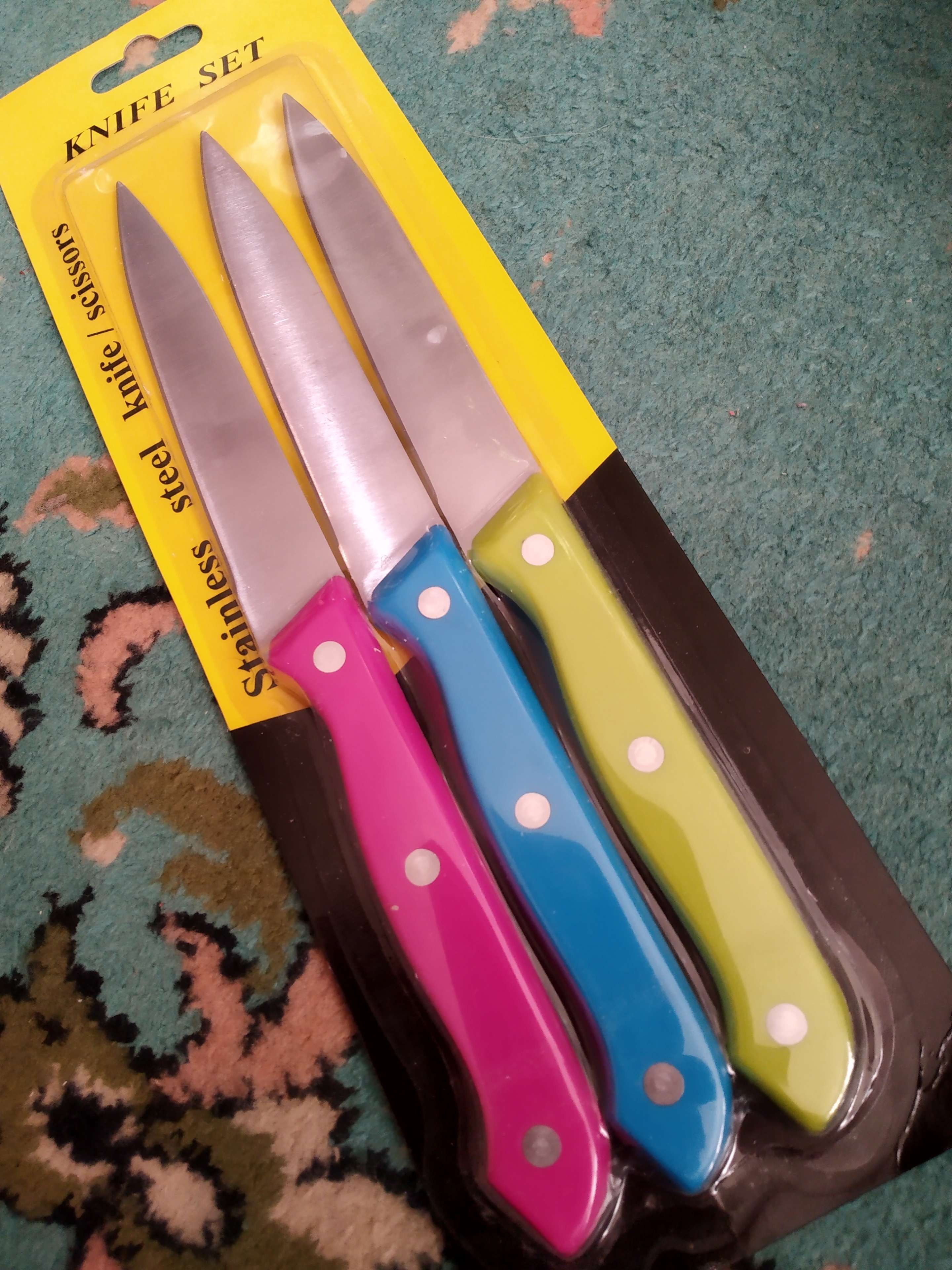 Фотография покупателя товара Набор кухонных ножей «Цвета», 3 предмета, лезвие 12 см, цвет МИКС - Фото 1