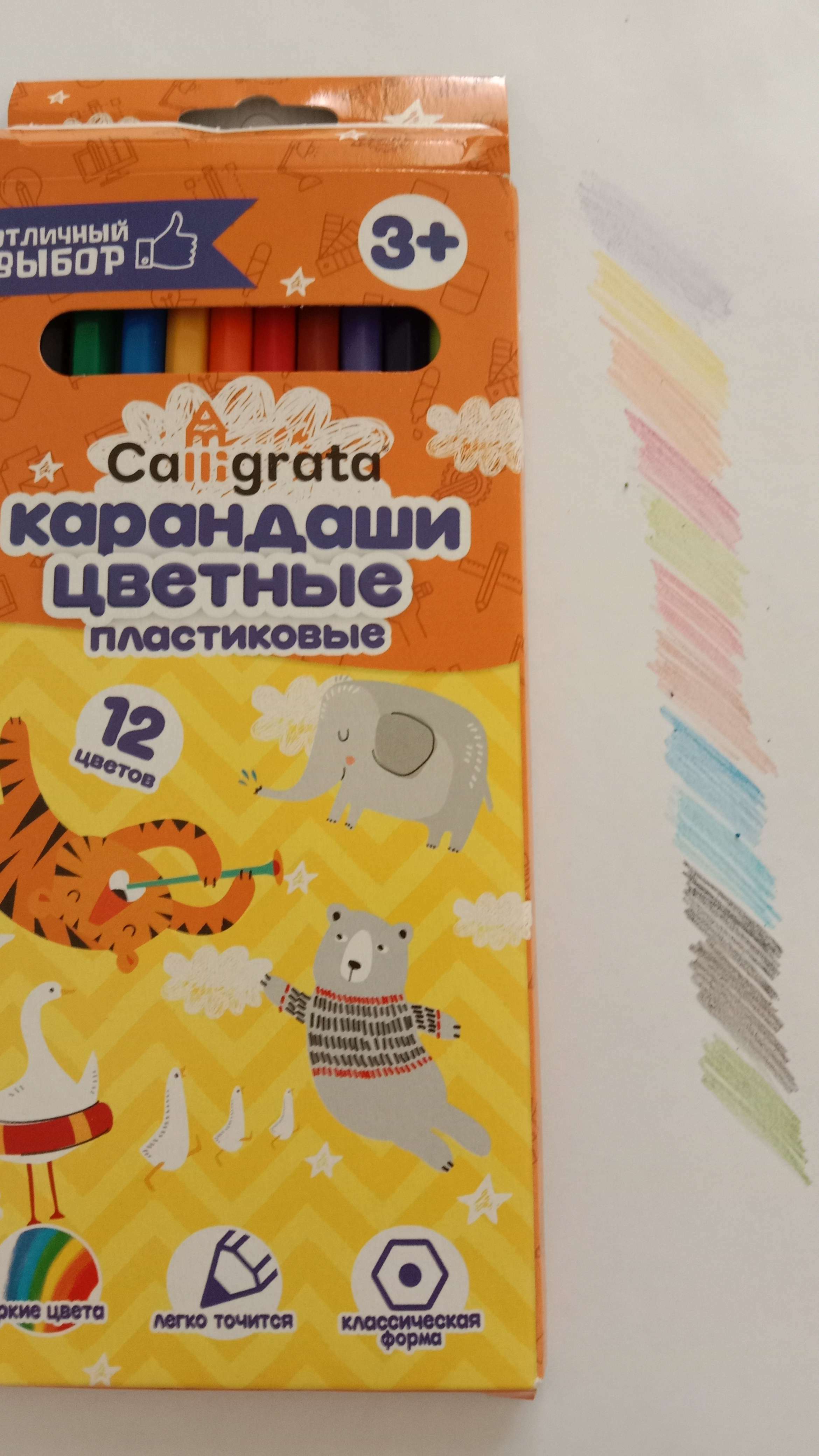 Фотография покупателя товара Карандаши 12 цветов Calligrata, ЭКОНОМ, заточенные, шестигранные, пластиковые, картонная упаковка, европодвес - Фото 16