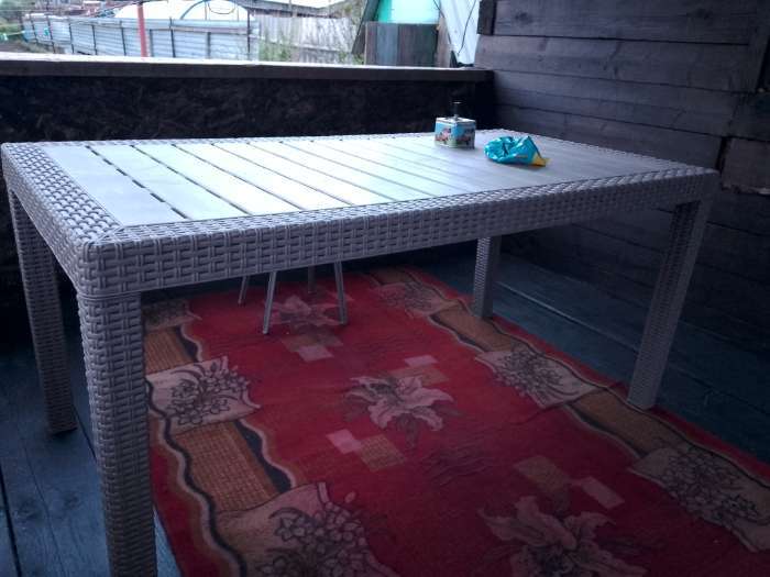 Фотография покупателя товара Стол садовый Rattan, 153.2×78.9×70.1 см, пластиковый, цвет тёплый орех - Фото 2