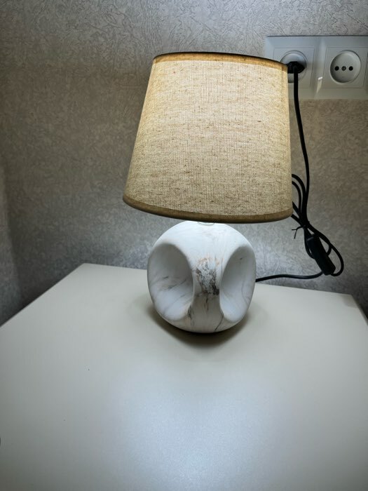 Фотография покупателя товара Лампа настольная «Аделия» 1×40 Вт E14 бежевый 20×20×20.5 см RISALUX - Фото 2