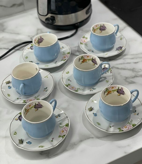 Фотография покупателя товара УЦЕНКА Сервиз керамический кофейный «Сирена», 12 предметов: 6 чашек 100 мл, 6 блюдец d=12 см, цвет голубой - Фото 1