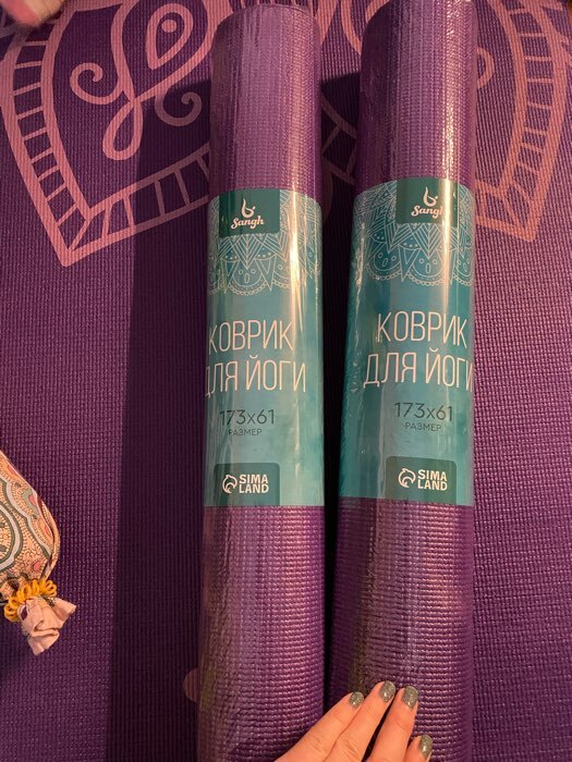 Фотография покупателя товара Коврик для йоги Sangh «Девушка и лотос», 173х61х0,4 см, цвет синий - Фото 1