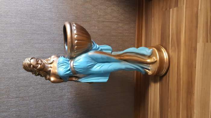 Фотография покупателя товара Фигура с кашпо "Девушка в платье" бронза голубой-зеленый, 1,2 л / 21х84х34см - Фото 5