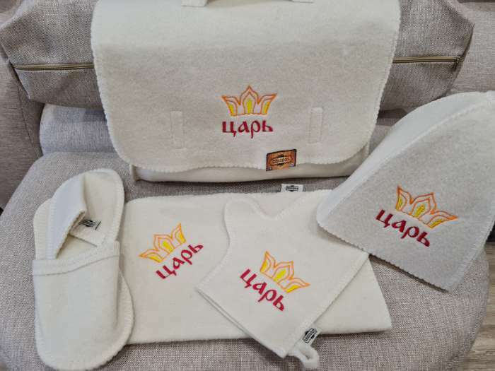 Фотография покупателя товара Набор банный "Мужской" портфель 5 предметов, белый, с вышивкой