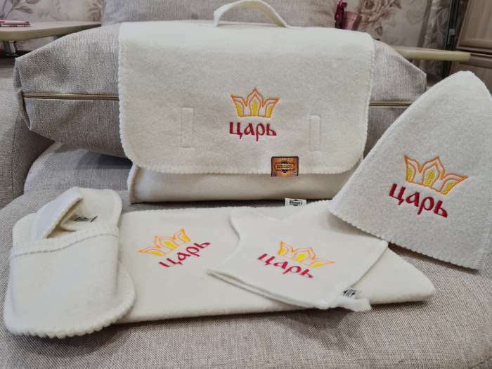 Фотография покупателя товара Набор банный "Мужской" портфель 5 предметов, белый, с вышивкой - Фото 3