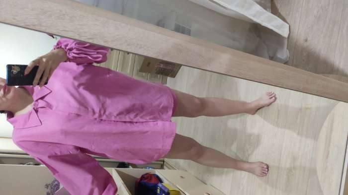 Фотография покупателя товара Комплект женский (блузка, шорты) MINAKU: Casual Collection цвет бежевый, р-р 48 - Фото 6