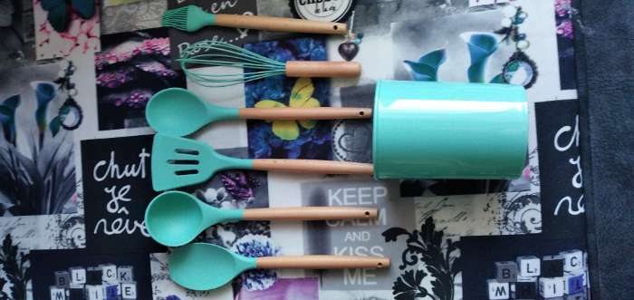 Фотография покупателя товара Набор кухонных принадлежностей Доляна «Лиам», 7 предметов, 33×12,5×12,5 см, цвет бирюзовый - Фото 1