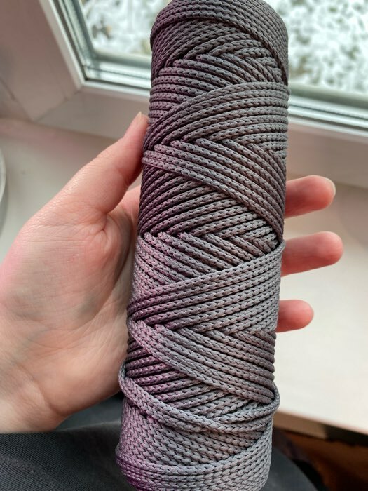 Фотография покупателя товара Шнур для вязания без сердечника 100% полиэфир, ширина 3мм 100м/210гр, (142 т. серый)