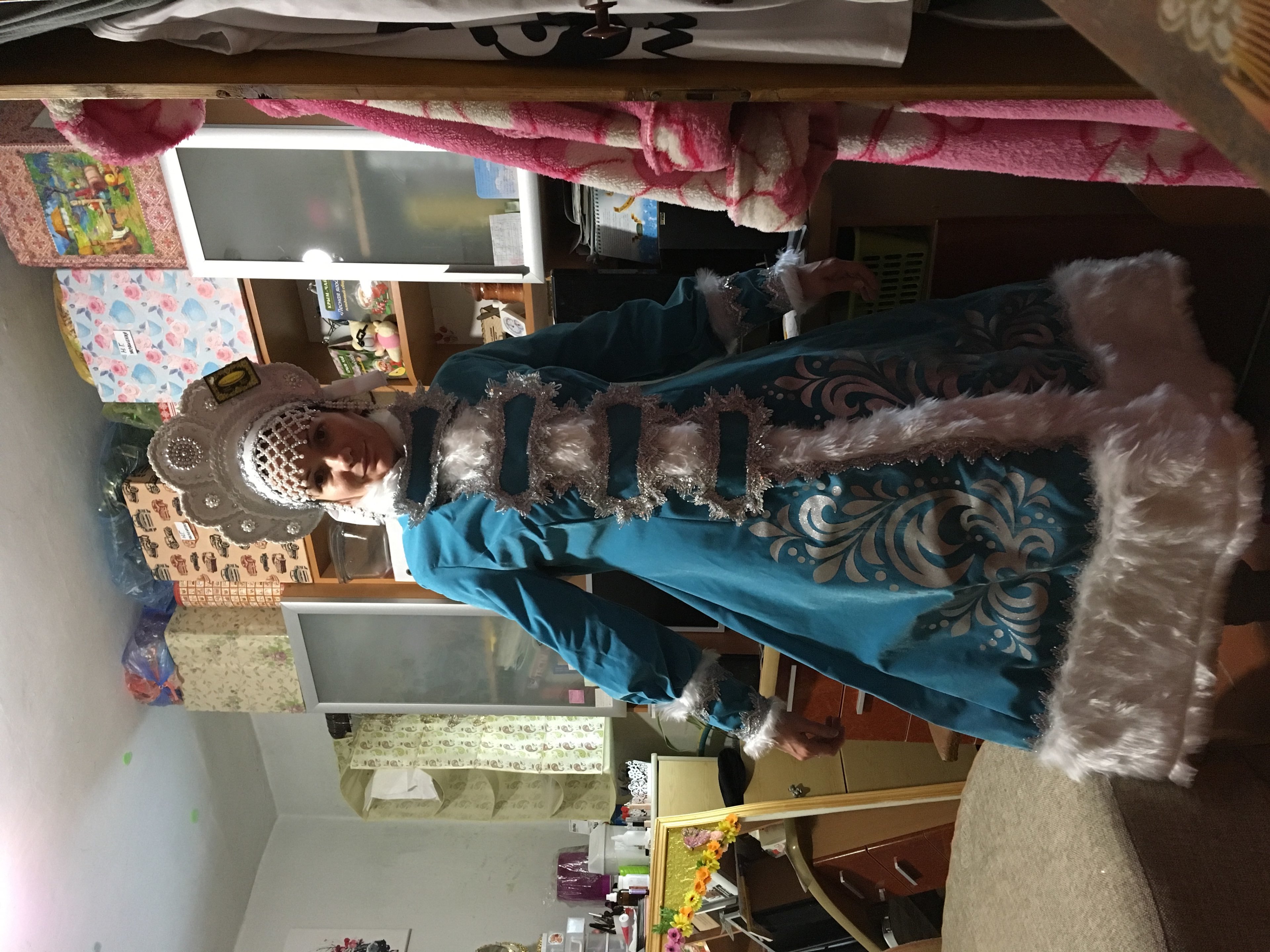Фотография покупателя товара Карнавальный костюм «Снегурочка», шуба с аппликацией, шапка, парик с косами, р. 44-48 - Фото 1