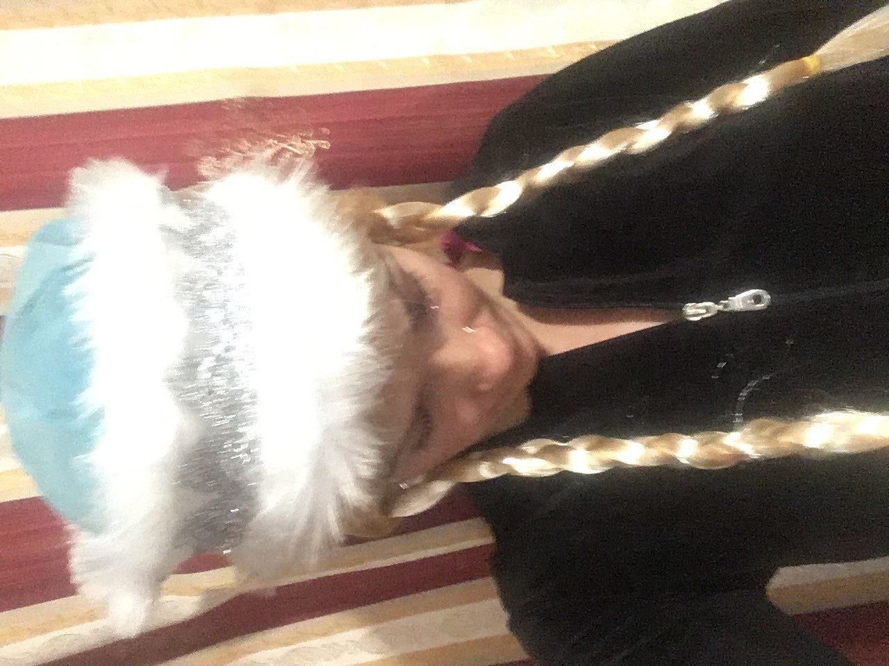 Фотография покупателя товара Карнавальный костюм «Снегурочка», шуба с аппликацией, шапка, парик с косами, р. 44-48 - Фото 2