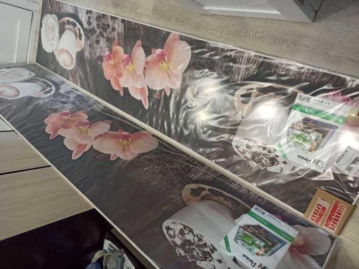 Фотография покупателя товара Фартук кухонный МДФ PANDA Орхидея в кофе, 0197 - Фото 1