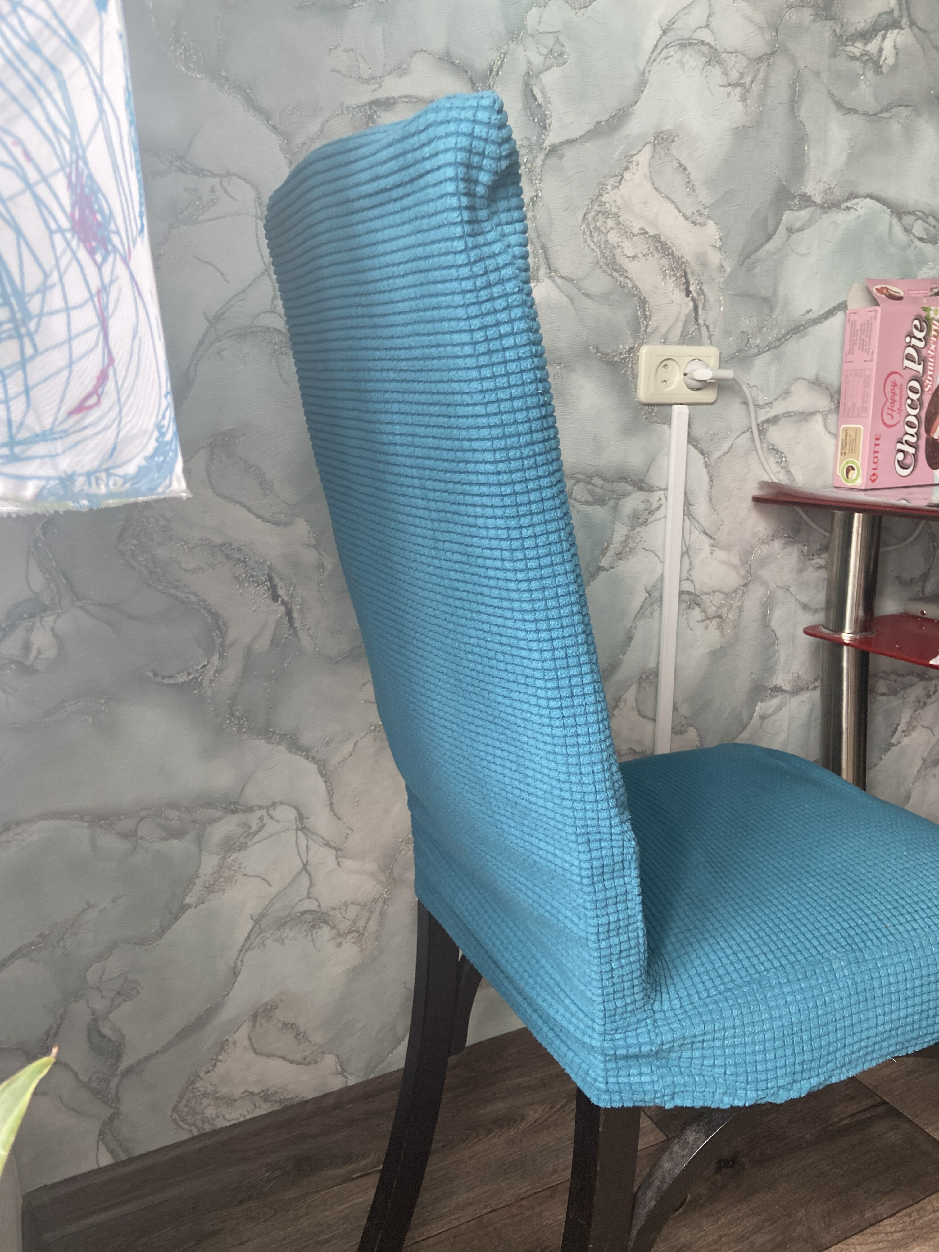 Фотография покупателя товара Чехол на стул Комфорт трикотаж жаккард, цвет бирюзовый, 100% полиэстер