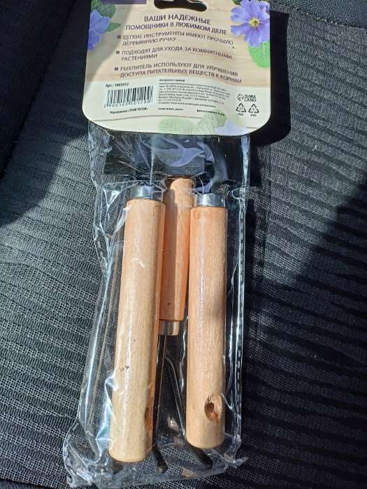 Фотография покупателя товара Набор садового инструмента, 3 предмета: рыхлитель, 2 совка, длина 20 см, деревянные МИКС ручки, Greengo
