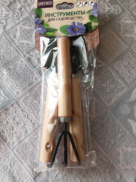 Фотография покупателя товара Набор садового инструмента, 3 предмета: рыхлитель, 2 совка, длина 20 см, деревянные МИКС ручки, Greengo - Фото 9