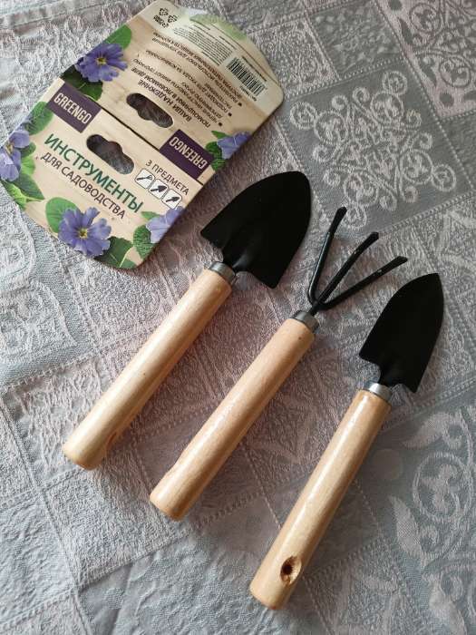 Фотография покупателя товара Набор садового инструмента, 3 предмета: рыхлитель, 2 совка, длина 20 см, деревянные МИКС ручки, Greengo - Фото 8