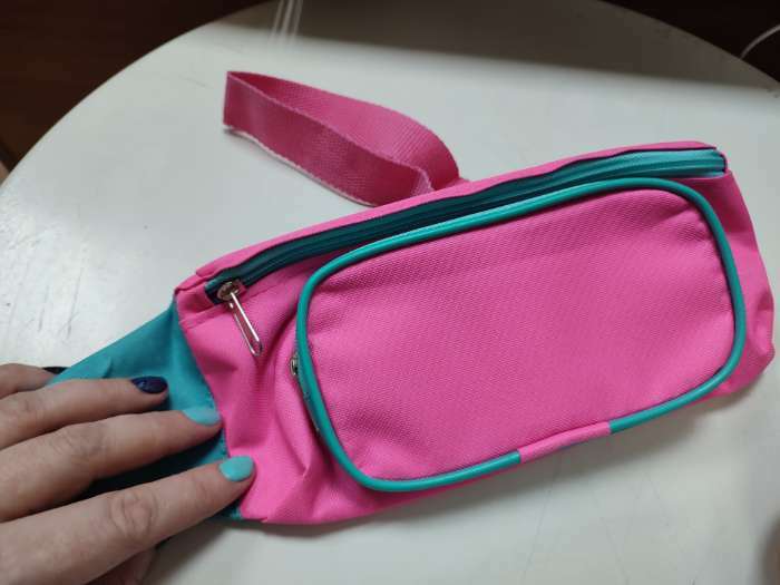 Фотография покупателя товара Поясная сумка на молнии, наружный карман, цвет розовый/бирюзовый