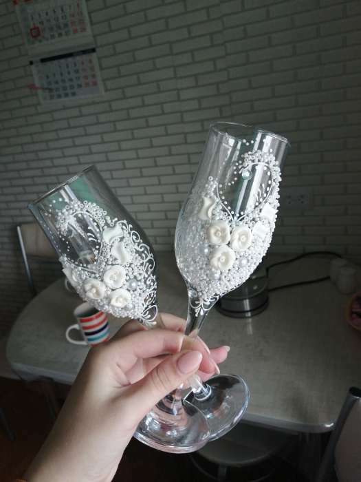 Фотография покупателя товара Набор свадебных бокалов "Шик", с розочками, белый