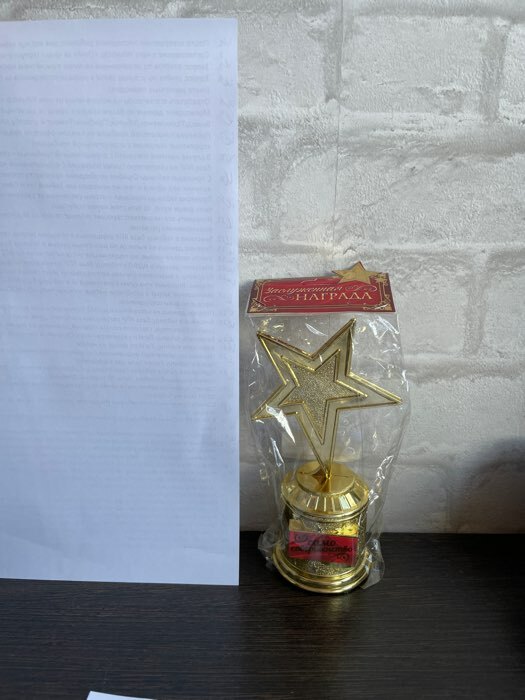 Фотография покупателя товара Наградная фигура: звезда литая «Само совершенство», золото, 16,5 х 6,3 см, пластик - Фото 2