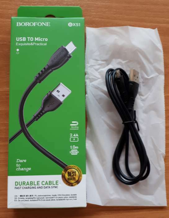 Фотография покупателя товара Кабель Borofone BX51, microUSB - USB, 2.4 А, 1 м, PVC оплётка, чёрный - Фото 3