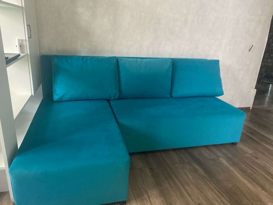 Фотография покупателя товара Угловой диван «Алиса», еврокнижка, велюр arben/shaggy, цвет azure - Фото 3