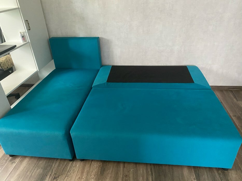 Фотография покупателя товара Угловой диван «Алиса», еврокнижка, велюр arben/shaggy, цвет azure - Фото 2