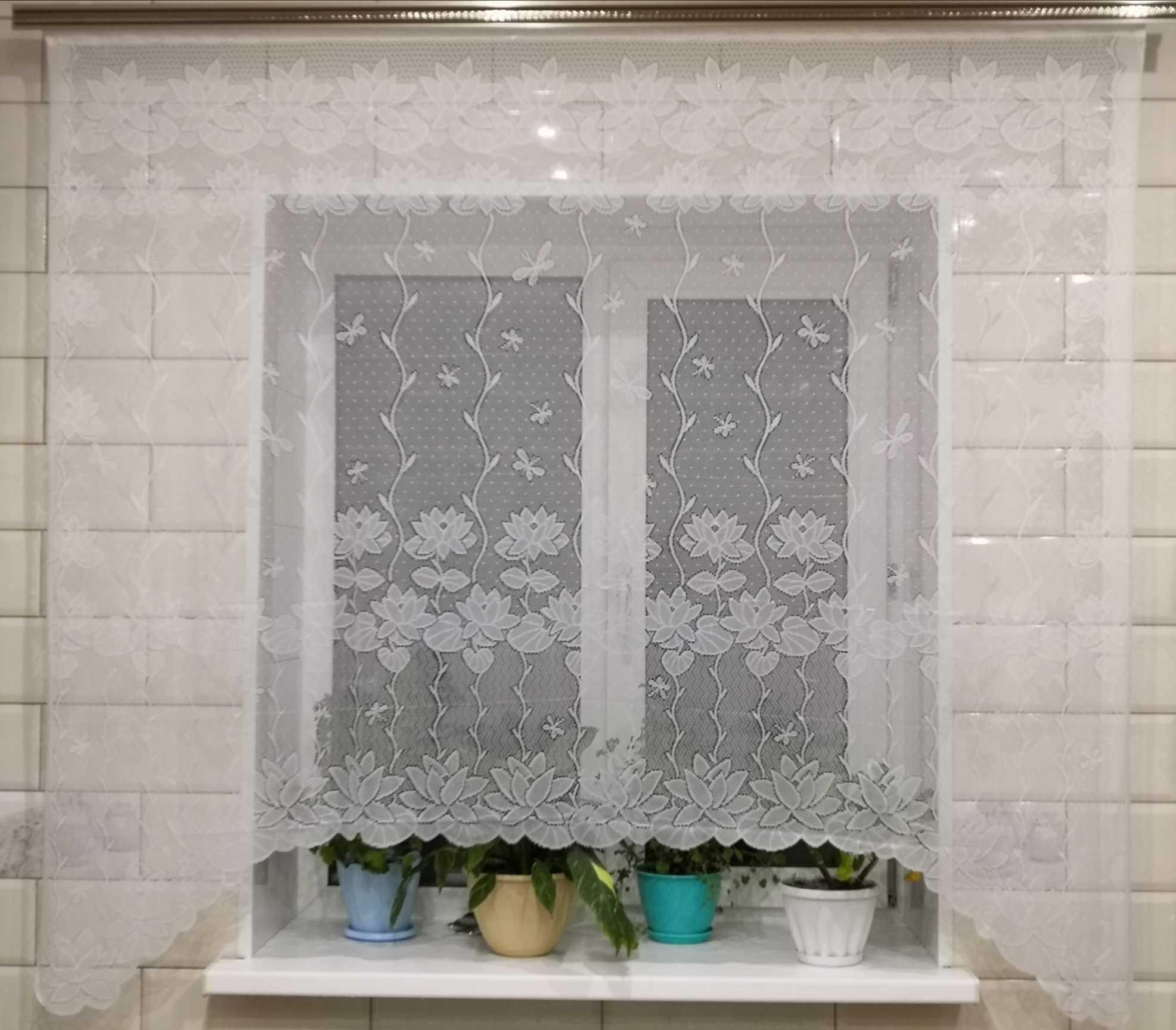 Фотография покупателя товара Тюль на кухню на шторной ленте 200х165 см, цвет Белый, 100% полиэстер - Фото 1