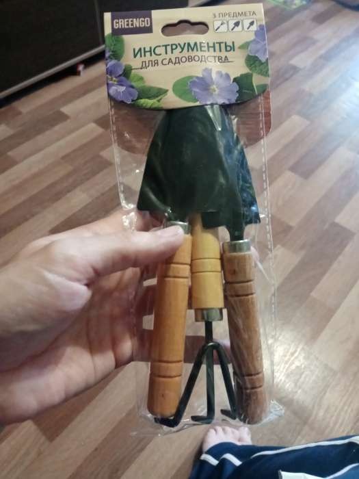 Фотография покупателя товара Набор садового инструмента, 3 предмета: рыхлитель, 2 совка, длина 20 см, деревянные МИКС ручки, Greengo - Фото 5
