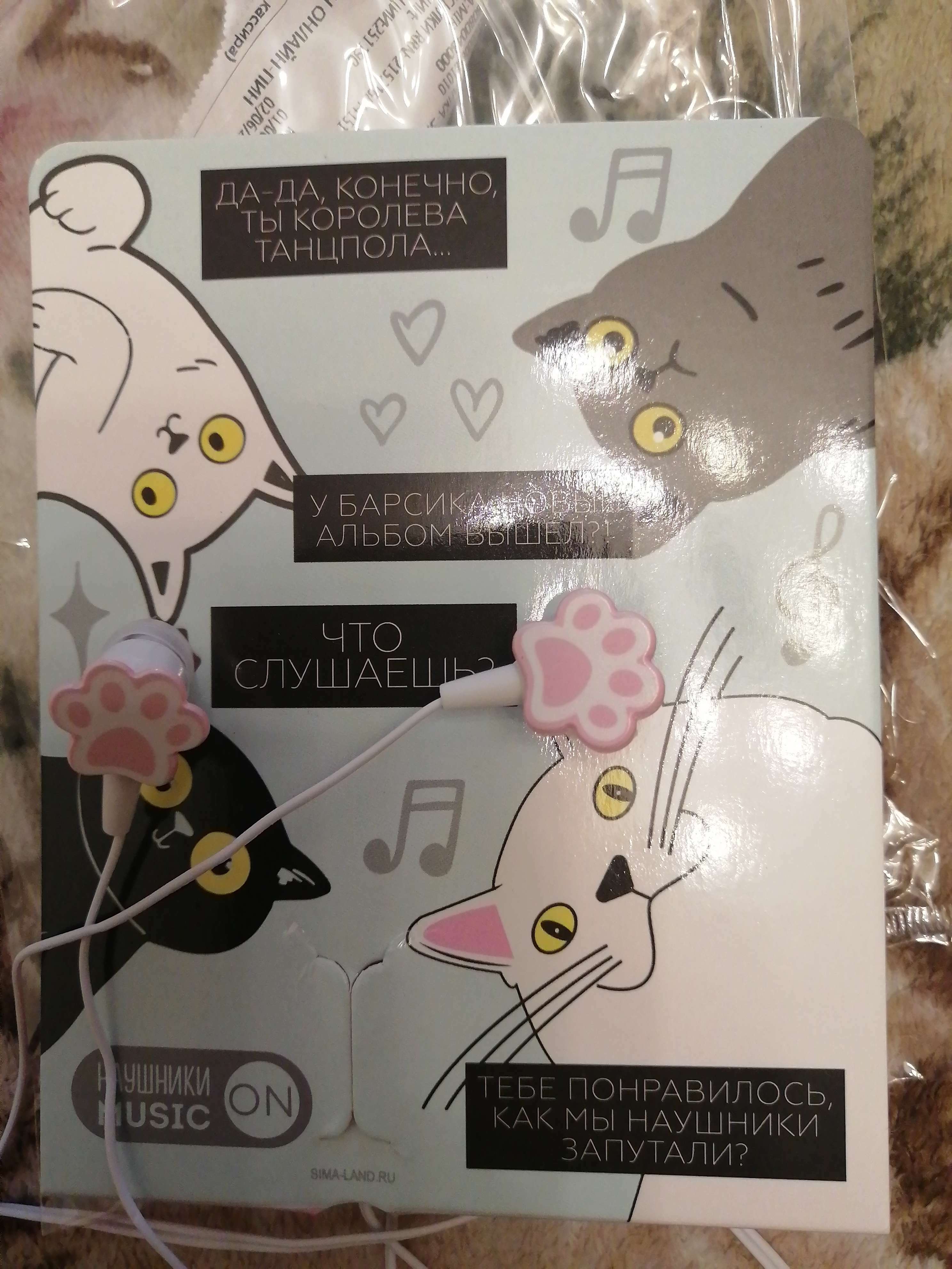 Фотография покупателя товара Наушники вакуумные на открытке «Котики», 11 х 20,8 см - Фото 2