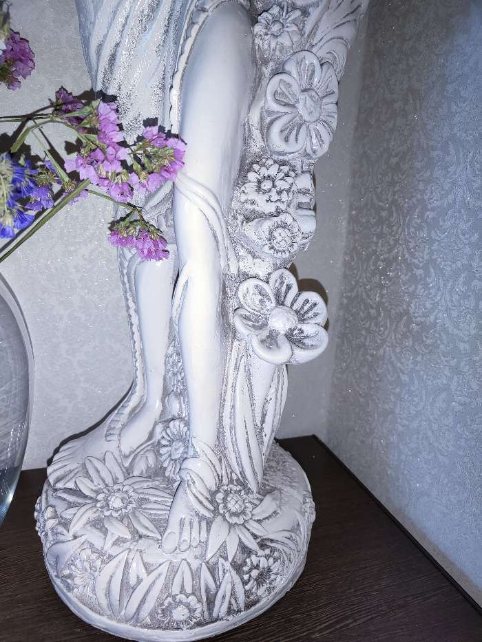 Фотография покупателя товара Фигура с кашпо "Лесная фея" бело-золотистый, 35х85х35см - Фото 6