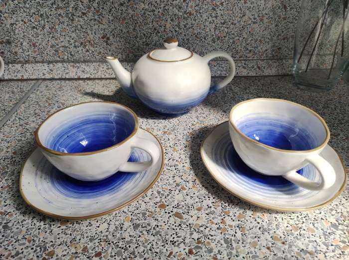 Фотография покупателя товара Чайная пара фарфоровая Доляна «Космос», 2 предмета: чашка 250 мл, блюдце d=16 см, цвет синий - Фото 2