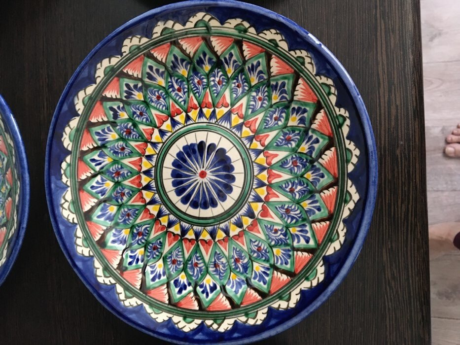 Фотография покупателя товара Тарелка Риштанская Керамика "Цветы",  22 см, синяя микс - Фото 3