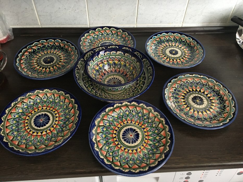 Фотография покупателя товара Тарелка Риштанская Керамика "Цветы",  22 см, синяя микс - Фото 2