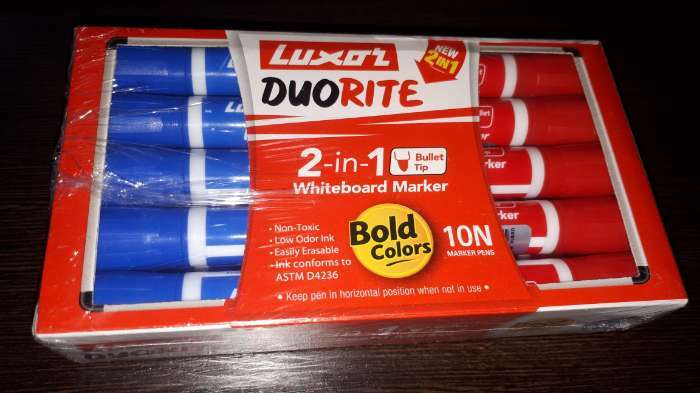 Фотография покупателя товара Маркер для белых досок Luxor Duorite, 1-3 мм, двусторонний, пулевидный, синий/красный