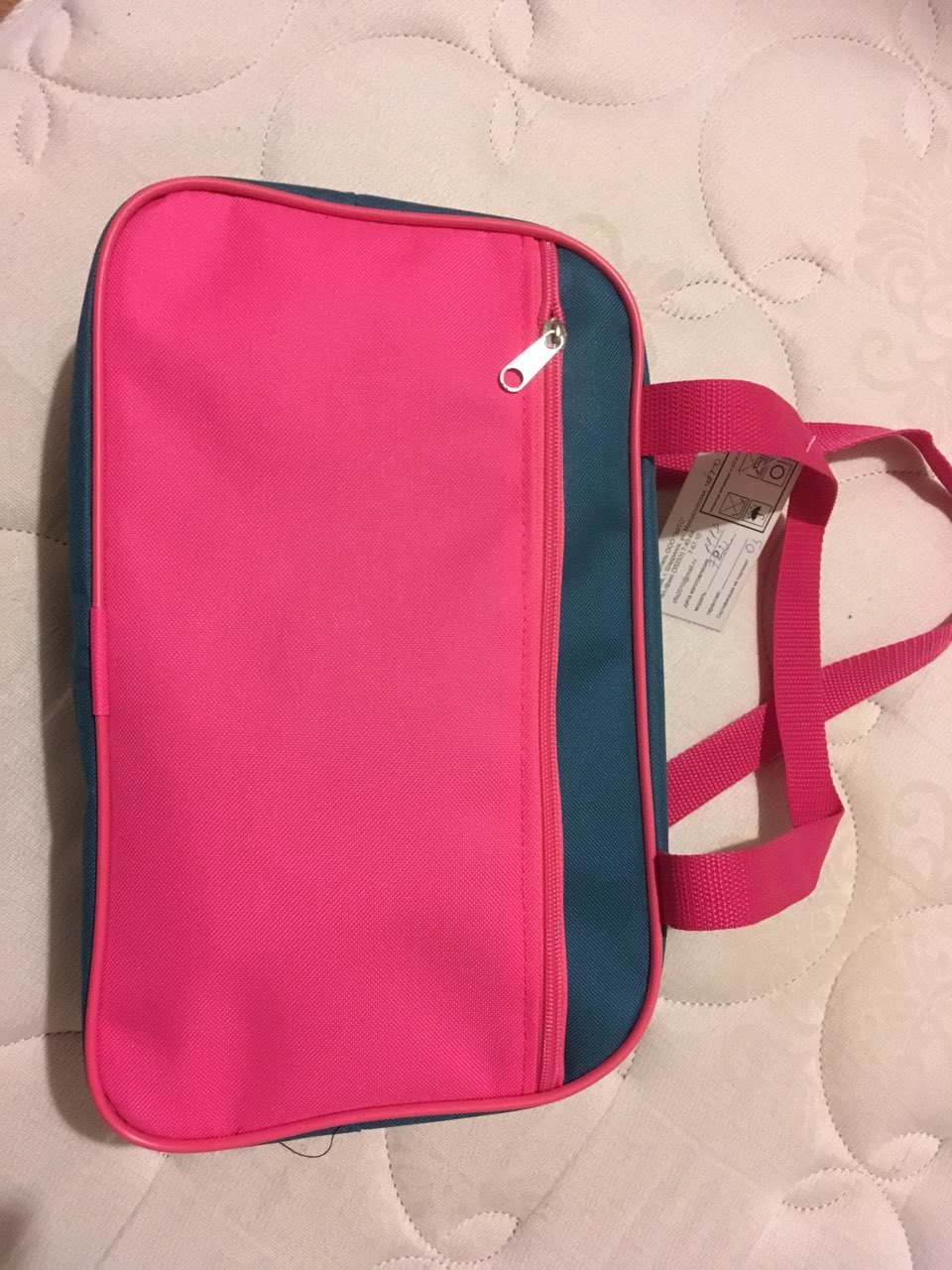 Фотография покупателя товара Сумка для обуви на молнии, наружный карман, TEXTURA, цвет розовый/бирюзовый