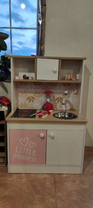 Фотография покупателя товара Игровая мебель «Детская кухня», цвет корпуса бело-серый, цвет фасада бело-малиновый, фартук ромб - Фото 8