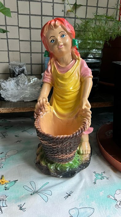Фотография покупателя товара Садовая фигура "Девочка с корзинкой", разноцветная, гипс, 38 см, микс - Фото 2