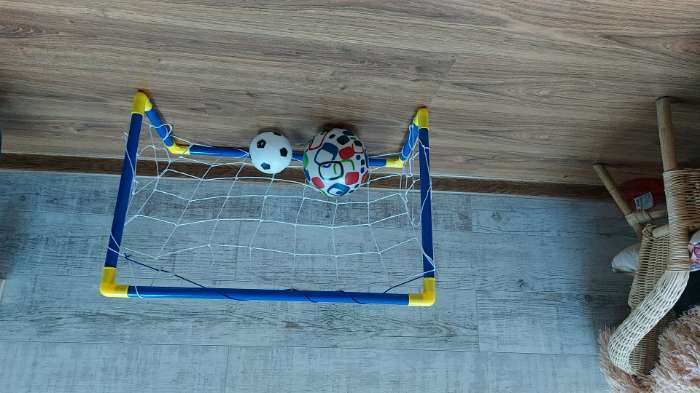 Фотография покупателя товара Ворота футбольные «Мини-футбол», сетка, мяч, насос - Фото 2