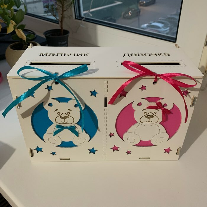 Фотография покупателя товара Коробка для денег "На новорожденных", розово-голубая, сборная, 27,5*12,5*19 - Фото 1