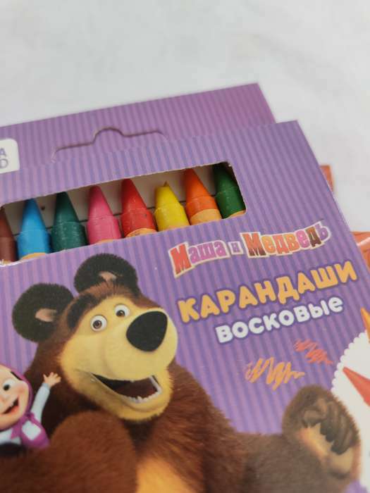 Фотография покупателя товара Восковые карандаши, набор 12 цветов, высота 8 см, диаметр 0,8 см, Маша и медведь - Фото 3